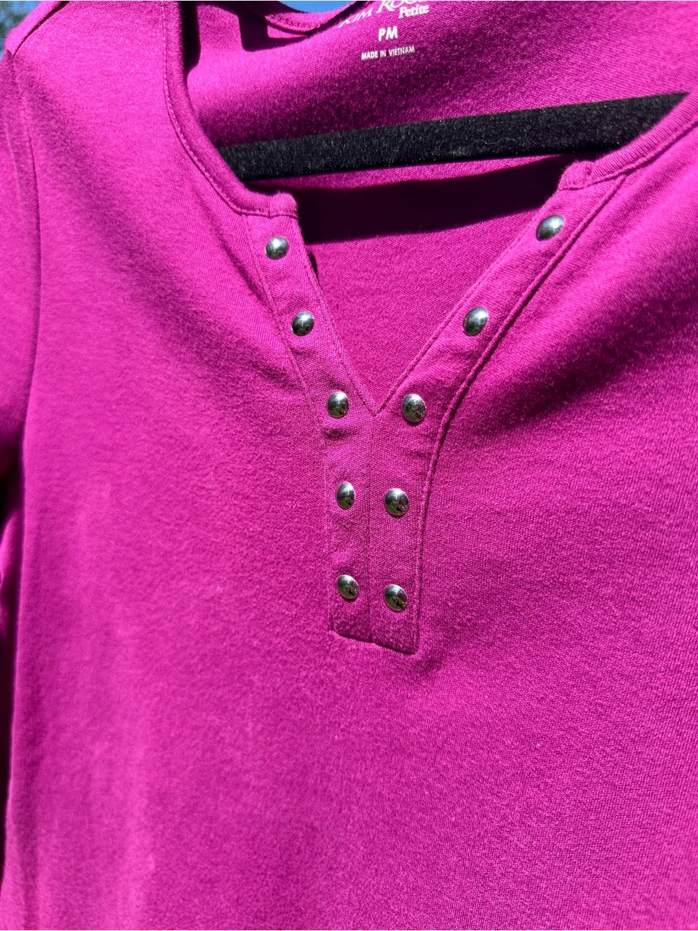 Kim Rogers Petite PM Magenta Studded Knit Top 3/4 Sleeve EUC